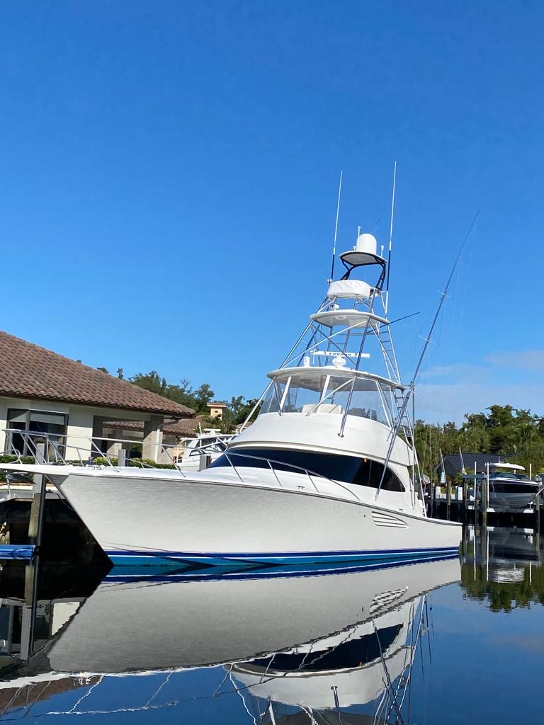 Viking sportfish yacht docked and ready for the water