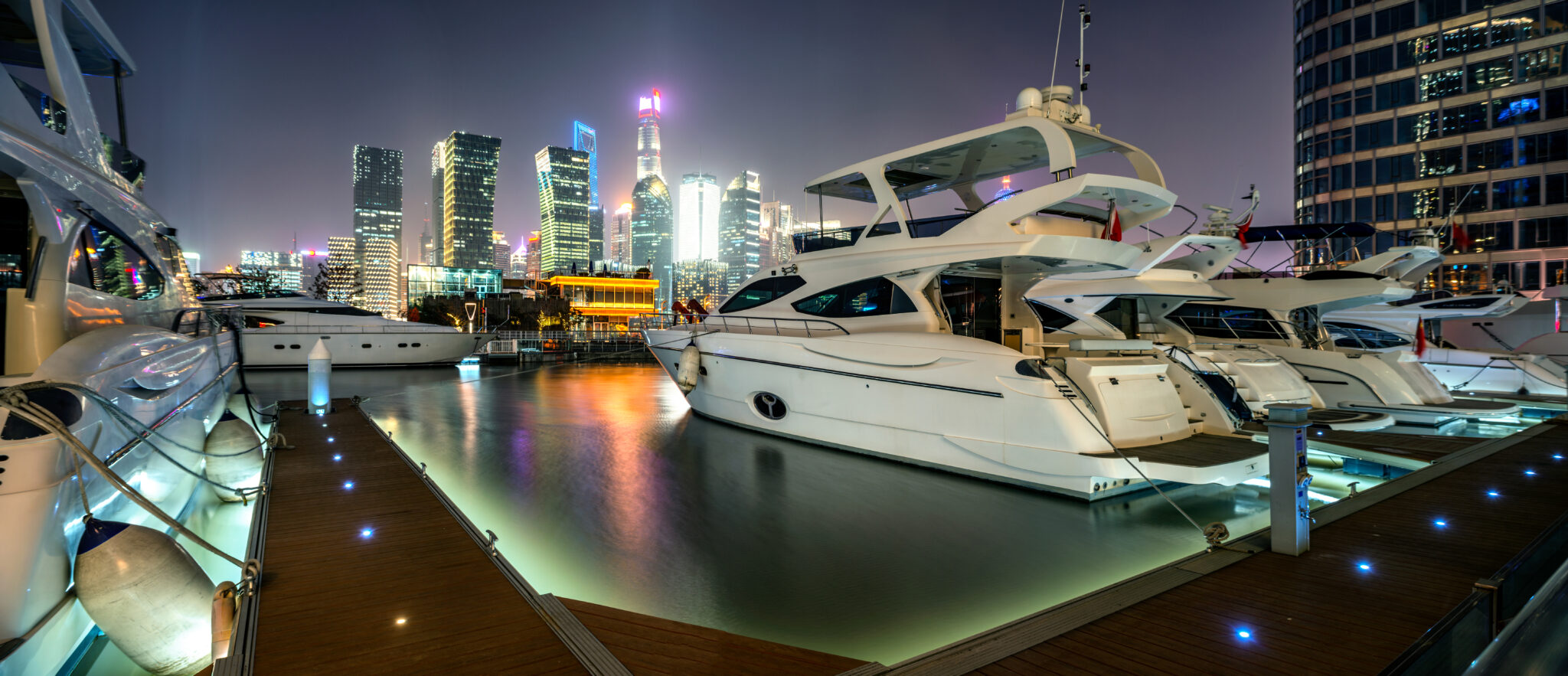 Vessel staged at the marina for transport